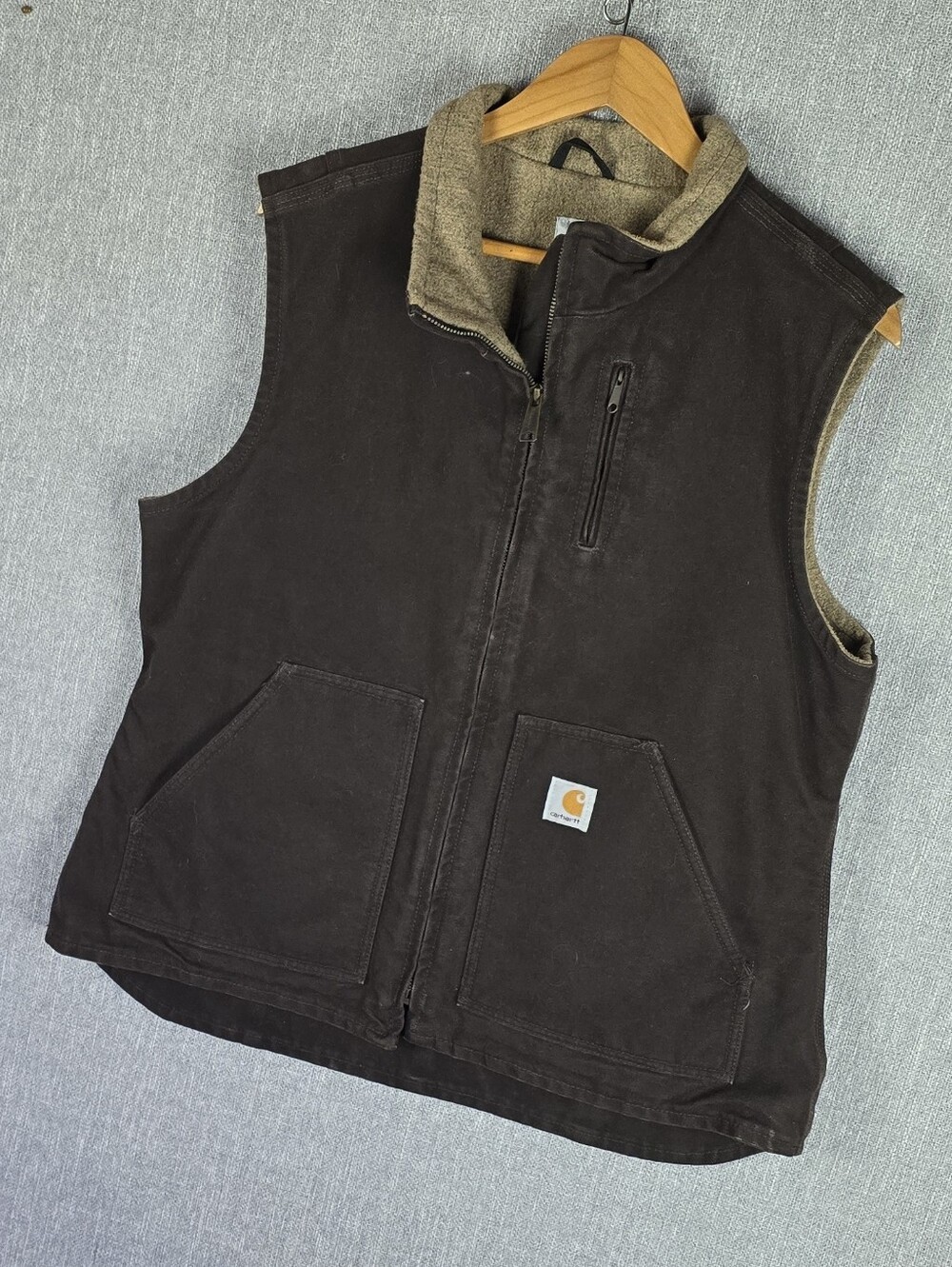 Carhartt Sandstone Duck Sherpa-lined Mock Neck Vest Dark Brown Womens L